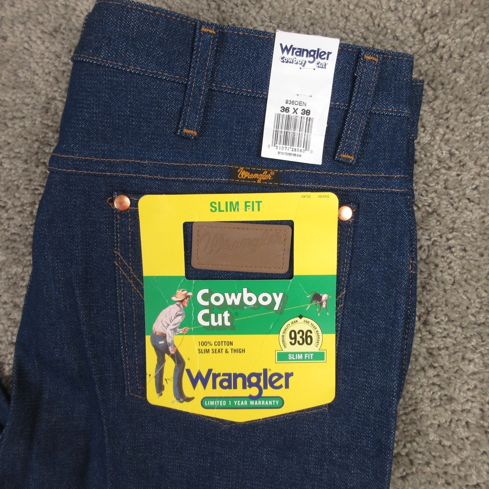 Wrangler Jeans Mens 36x38 Blue 936DEN Cowboy Cut Slim Fit Denim Pants Western